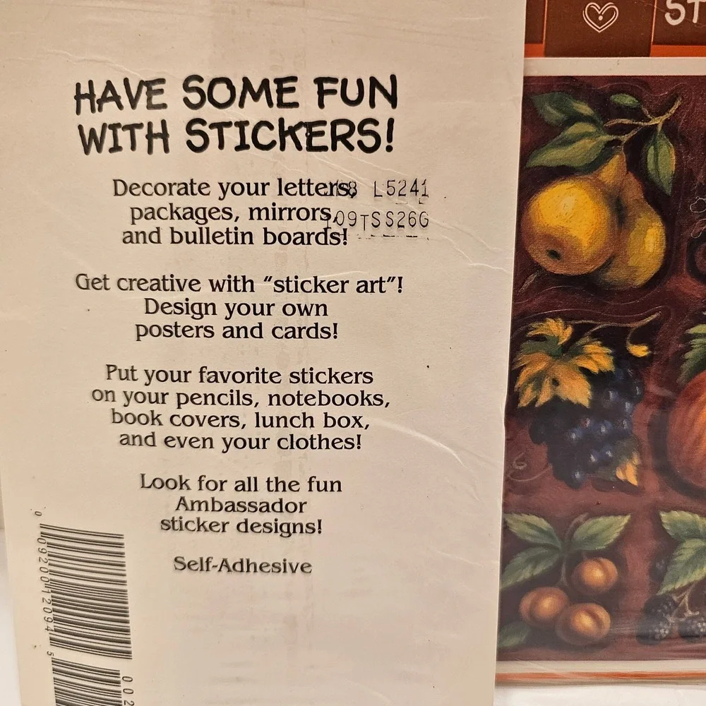 Vintage 1995 Ambassador Hallmark Fruit Harvest Stickers 2 Packs 8 Sheets NOS